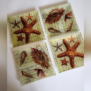 Set of 4 Square beach themed glass decorative dishes